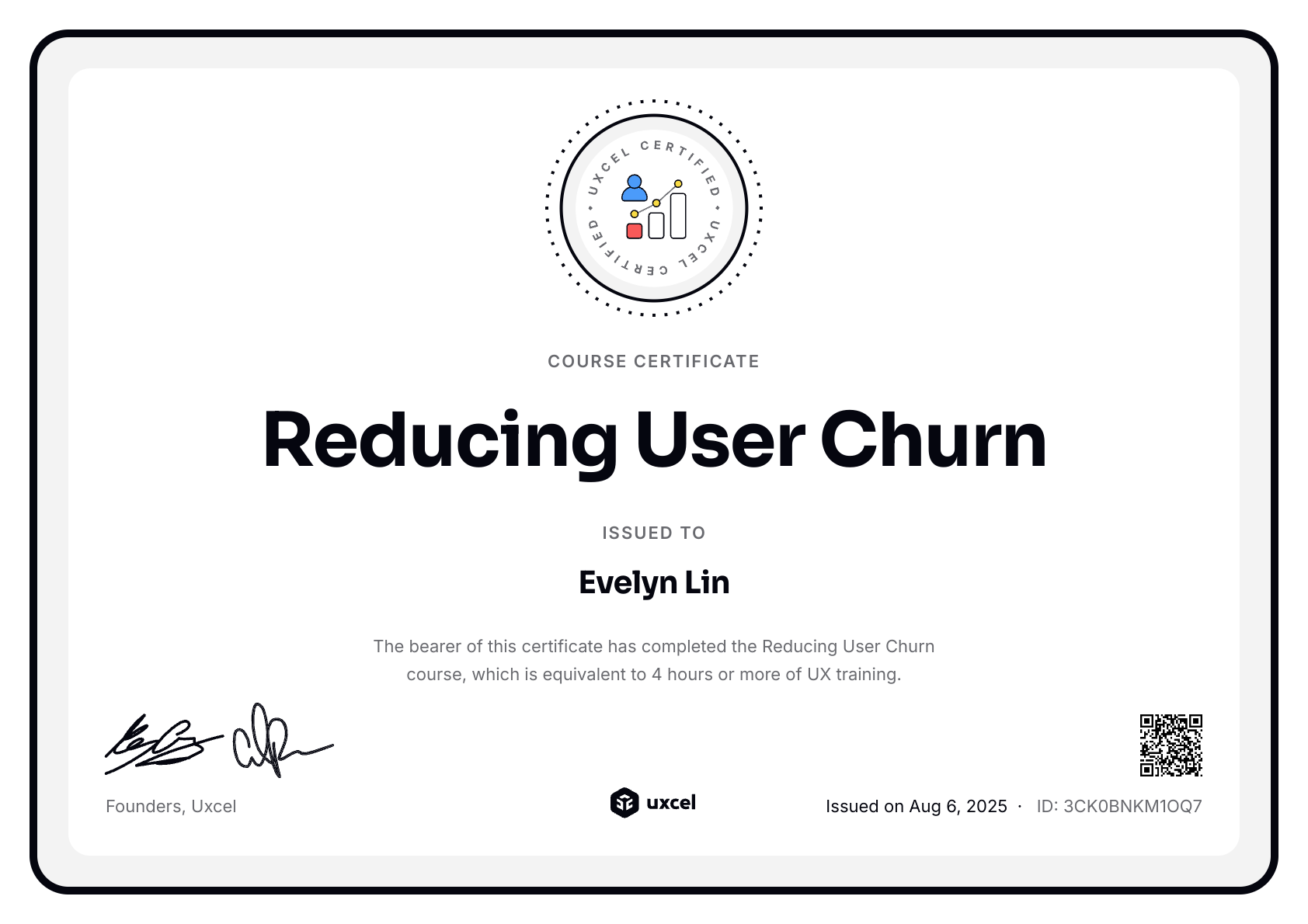 Evelyn Lin's certificate